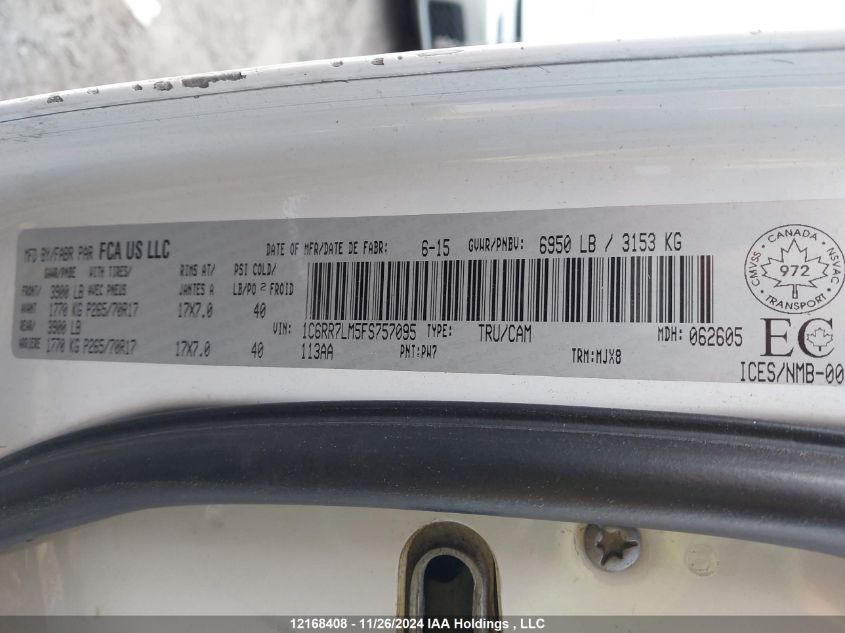 2015 Ram 1500 Slt VIN: 1C6RR7LM5FS757095 Lot: 12168408