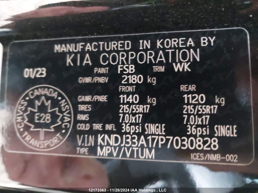 2023 Kia Soul Ev VIN: KNDJ33A17P7030828 Lot: 12173363