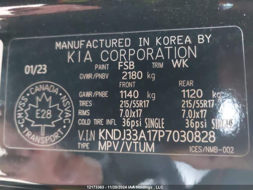 2023 Kia Soul Ev VIN: KNDJ33A17P7030828 Lot: 12173363