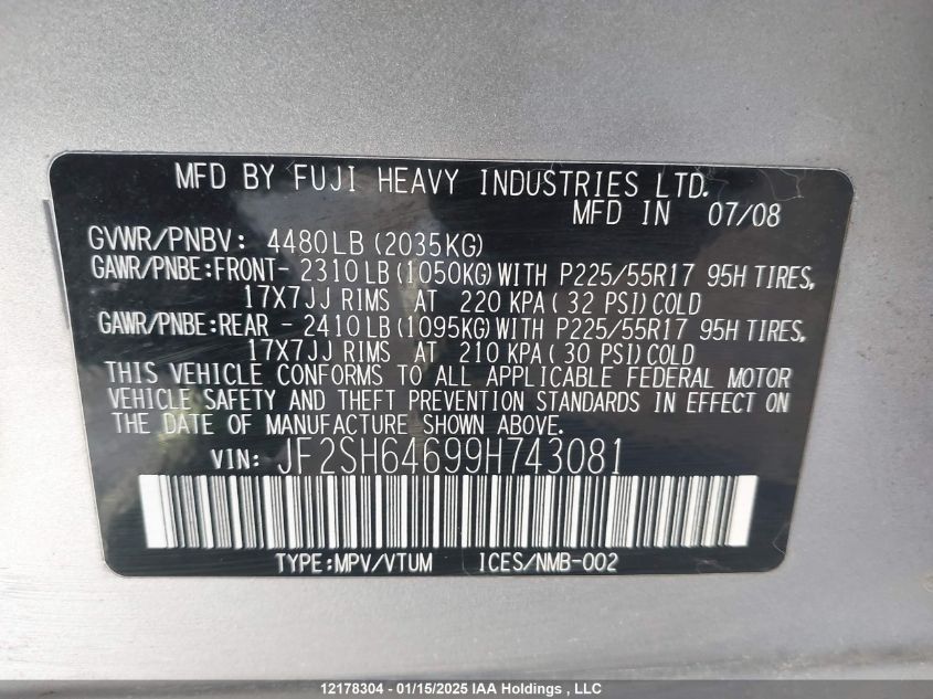 2009 Subaru Forester VIN: JF2SH64699H743081 Lot: 12178304