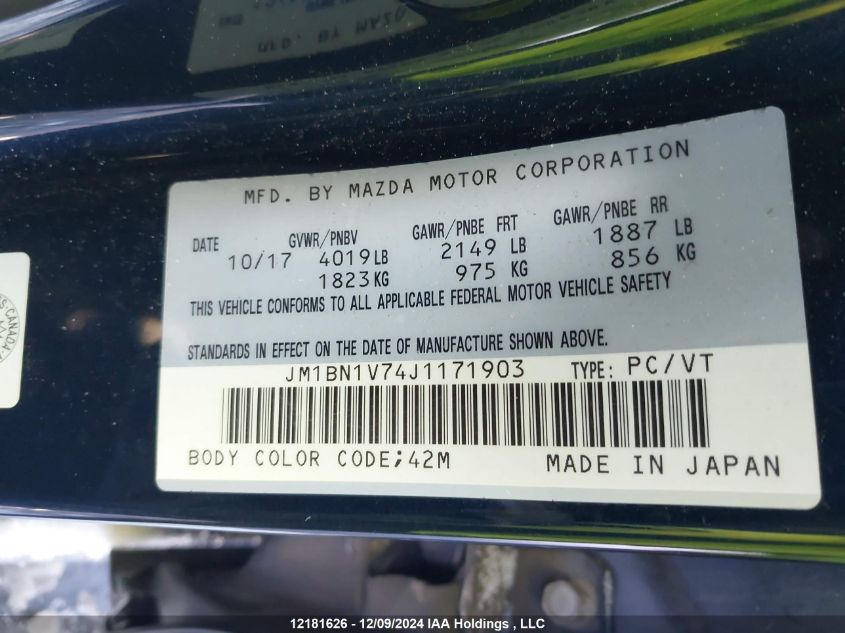 2018 Mazda Mazda3 VIN: JM1BN1V74J1171903 Lot: 12181626