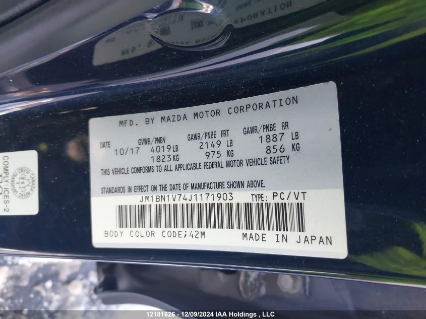 2018 Mazda Mazda3 VIN: JM1BN1V74J1171903 Lot: 12181626