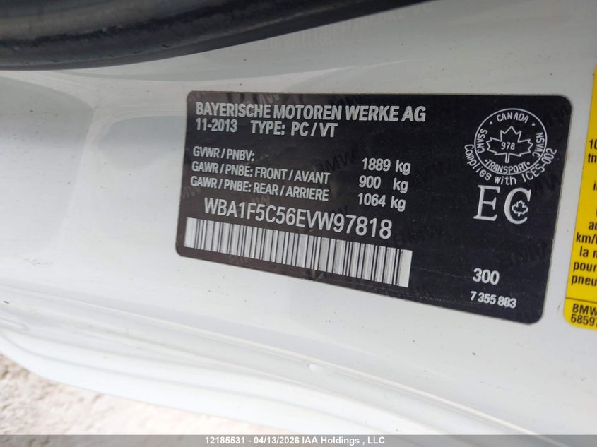 2014 BMW 2 Series VIN: WBA1F5C56EVW97818 Lot: 12185531