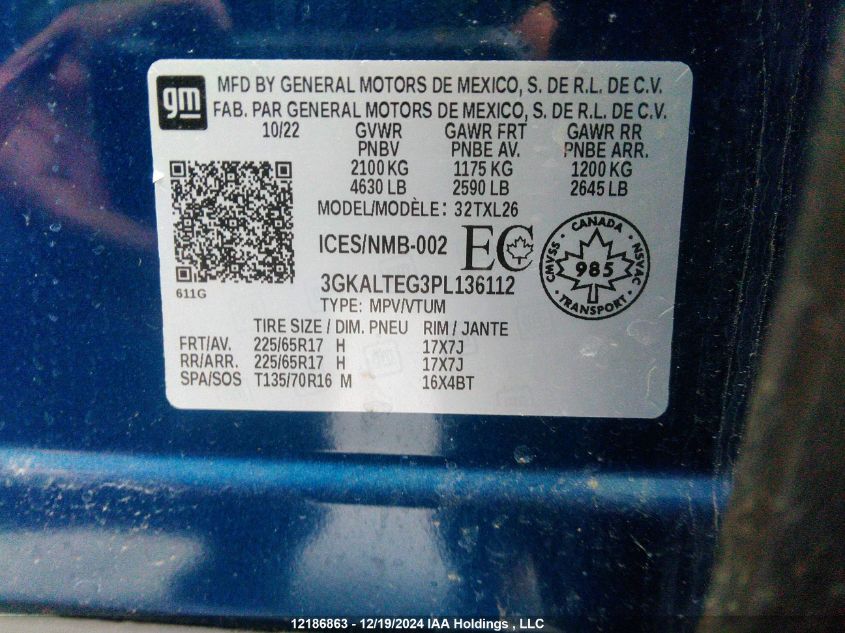 2023 GMC Terrain VIN: 3GKALTEG3PL136112 Lot: 12186863