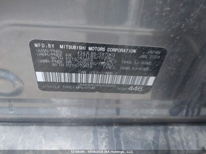 2024 Mitsubishi Rvr Es VIN: JA4AHUAU9RU604930 Lot: 12189290