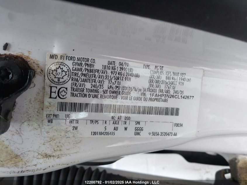 2012 Ford Focus Titanium VIN: 1FAHP3N26CL142677 Lot: 12200792