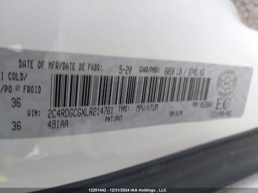 2020 Dodge Grand Caravan Premium Plus VIN: 2C4RDGCGXLR214761 Lot: 12201442
