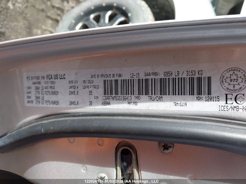 2016 Ram 1500 Laramie VIN: 1C6RR7NM5GS196413 Lot: 12202411