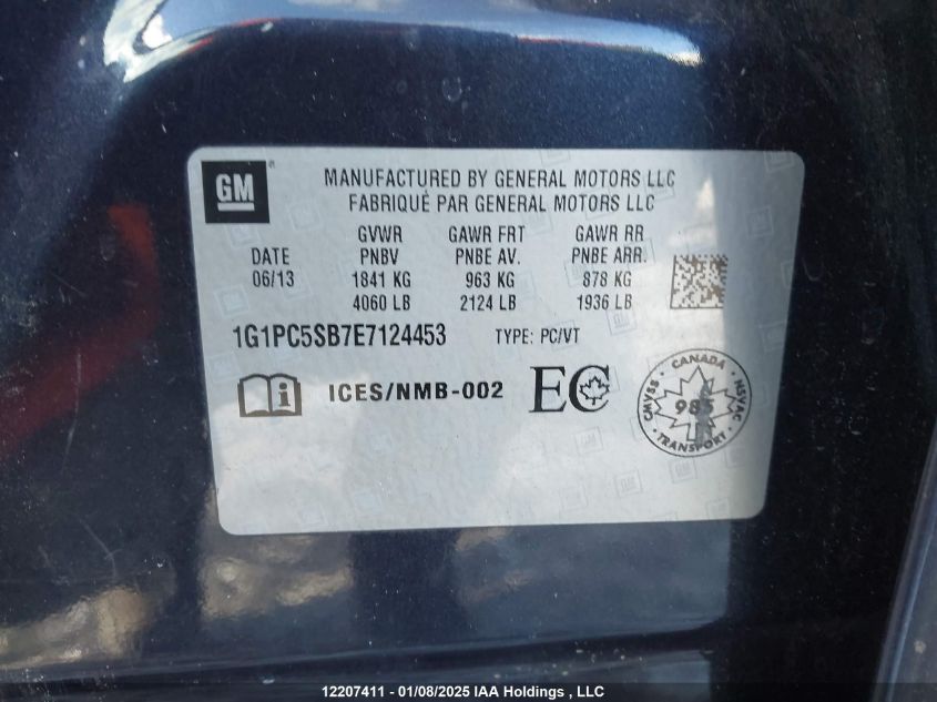 2014 Chevrolet Cruze VIN: 1G1PC5SB7E7124453 Lot: 12207411