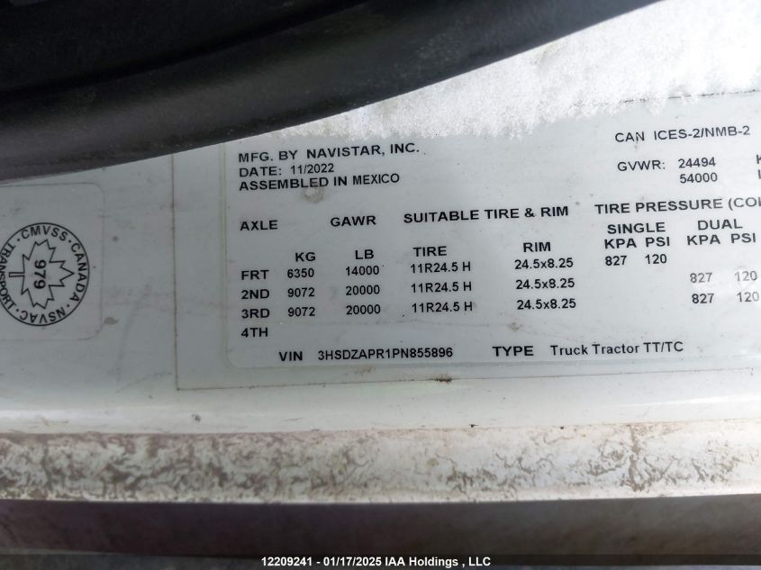 2023 International Lt VIN: 3HSDZAPR1PN855896 Lot: 12209241