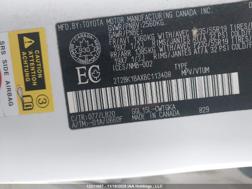 2011 Lexus Rx 350 VIN: 2T2BK1BAXBC113408 Lot: 12211657