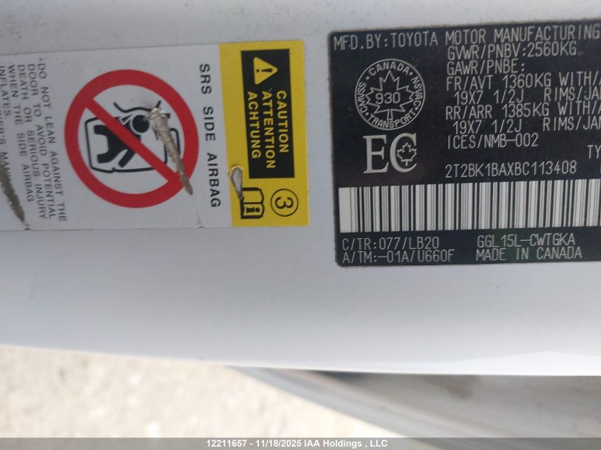 2011 Lexus Rx 350 VIN: 2T2BK1BAXBC113408 Lot: 12211657