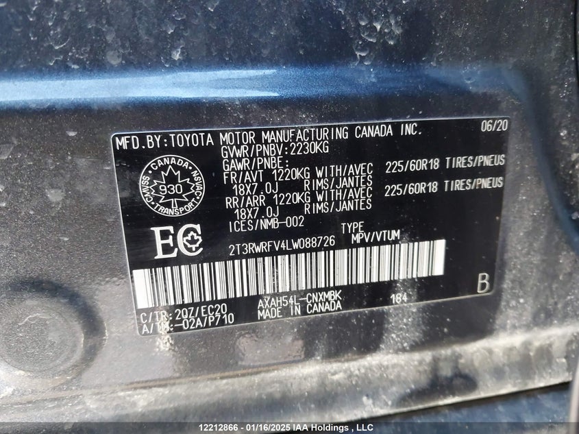 2T3RWRFV4LW088726 2020 TOYOTA RAV 4 photo no. 9
