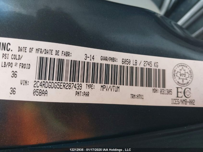 2014 Dodge Grand Caravan Crew VIN: 2C4RDGDG5ER287439 Lot: 12212935