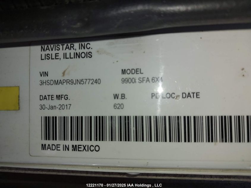2018 International 9900I VIN: 3HSDMAPR9JN577240 Lot: 12221170