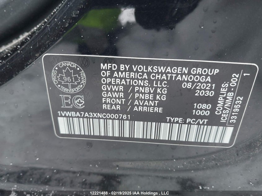 1VWBA7A3XNC000761 2022 VOLKSWAGEN PASSAT photo no. 9