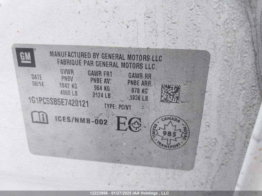 2014 Chevrolet Cruze VIN: 1G1PC5SB5E7420121 Lot: 12223956