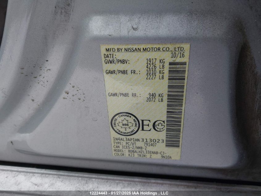 2017 Nissan Altima VIN: 1N4AL3AP1HN313023 Lot: 12224443