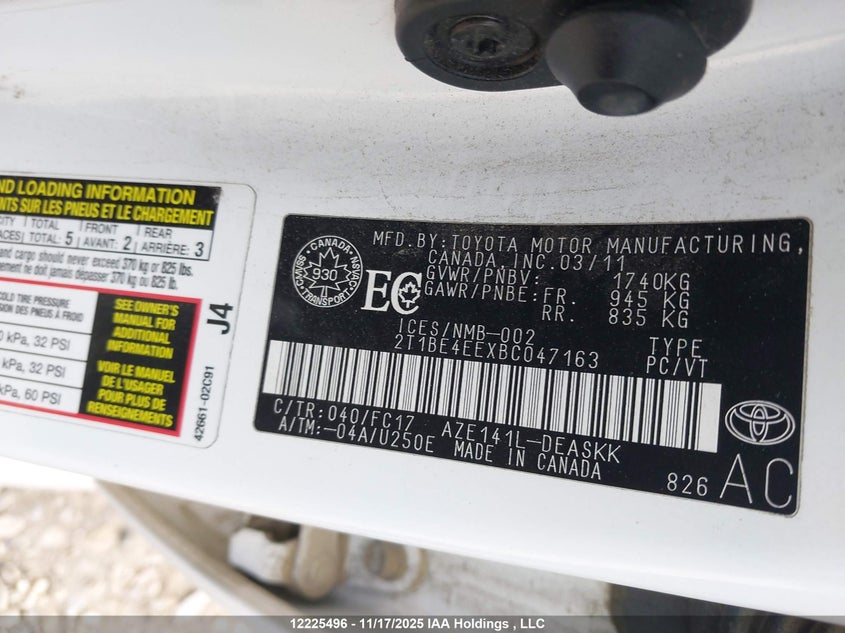 2T1BE4EEXBC047163 2011 TOYOTA COROLLA photo no. 9