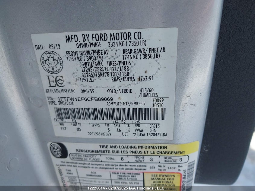 1FTFW1EF6CFB89069 2012 FORD F-150 photo no. 9