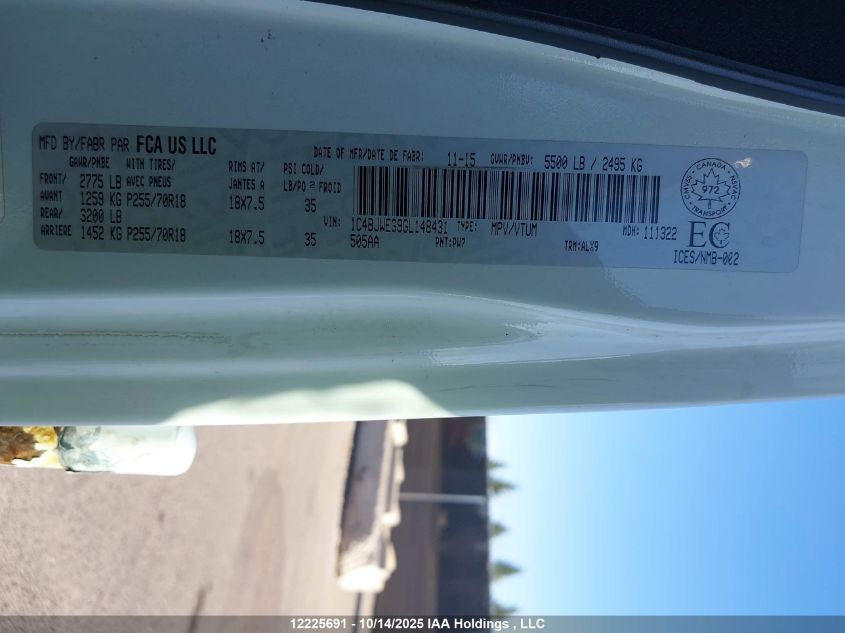 2016 Jeep Tj VIN: 1C4BJWEG9GL148431 Lot: 12225691