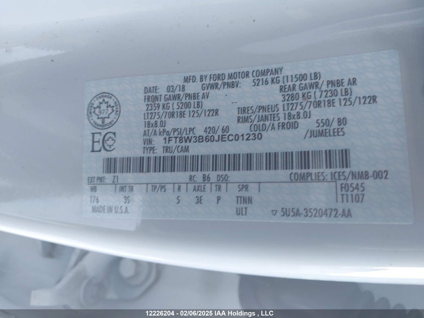 1FT8W3B60JEC01230 2018 FORD F350 photo no. 19