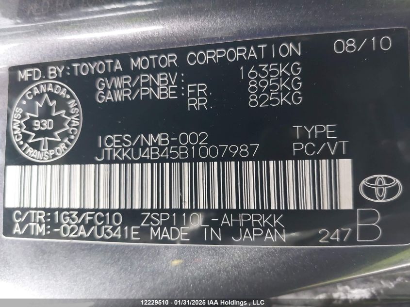 2011 Scion Xd VIN: JTKKU4B45B1007987 Lot: 12229510