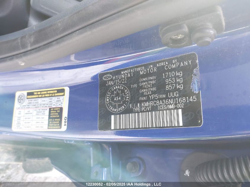 2022 Hyundai Venue VIN: KMHRC8A36NU168145 Lot: 12230052