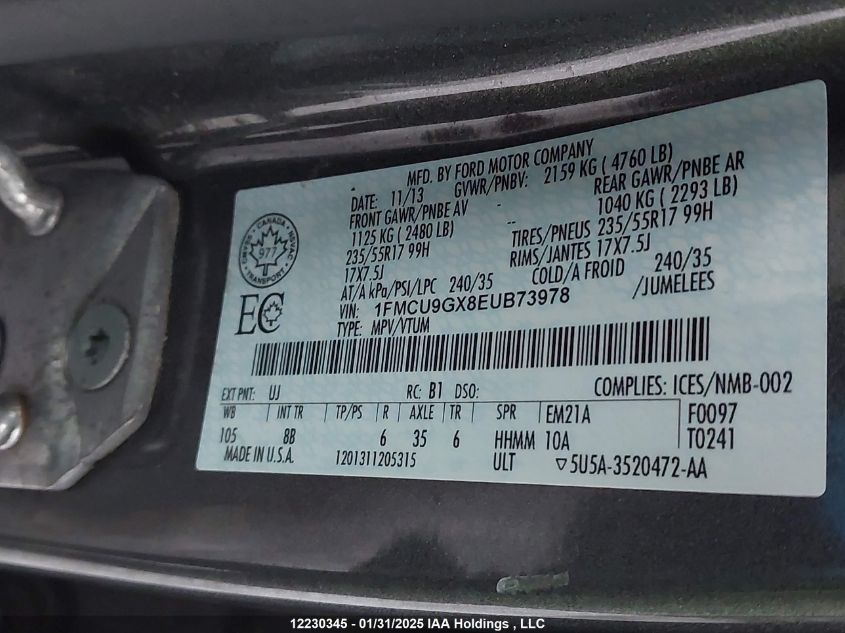 2014 Ford Escape Se VIN: 1FMCU9GX8EUB73978 Lot: 12230345