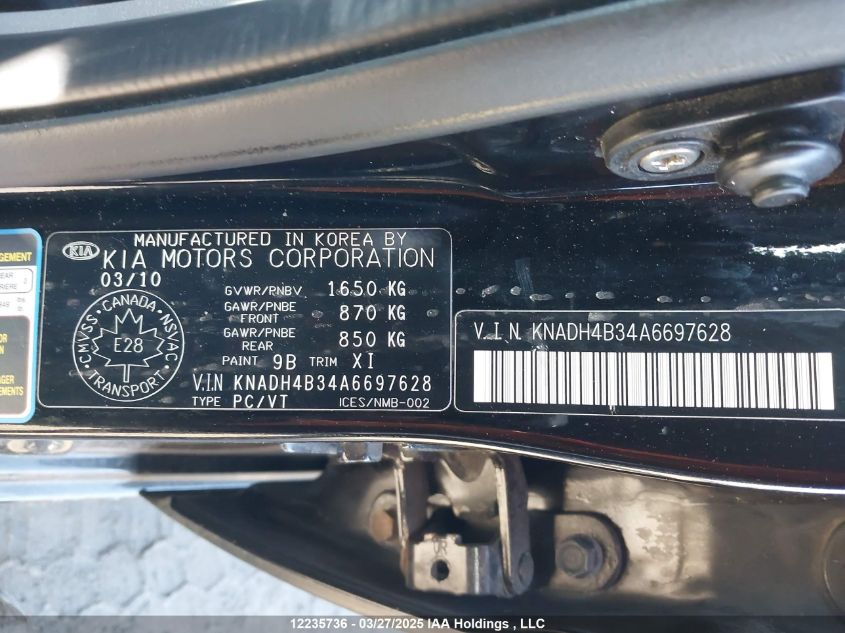 2010 Kia Rio VIN: KNADH4B34A6697628 Lot: 12235736