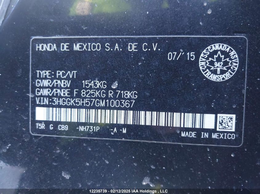 2016 Honda Fit Lx VIN: 3HGGK5H57GM100367 Lot: 12235739