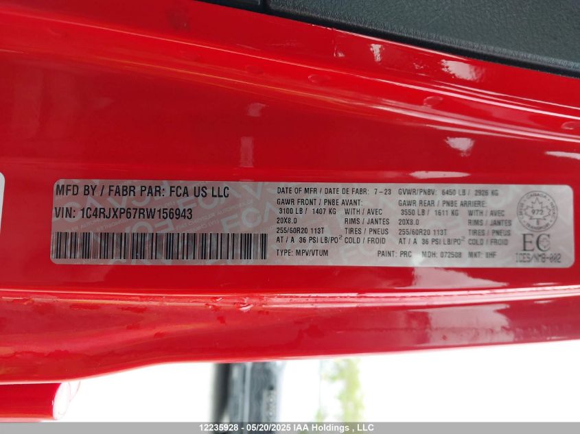 2024 Jeep Wrangler 4Xe 4-Door Sahara VIN: 1C4RJXP67RW156943 Lot: 12235928