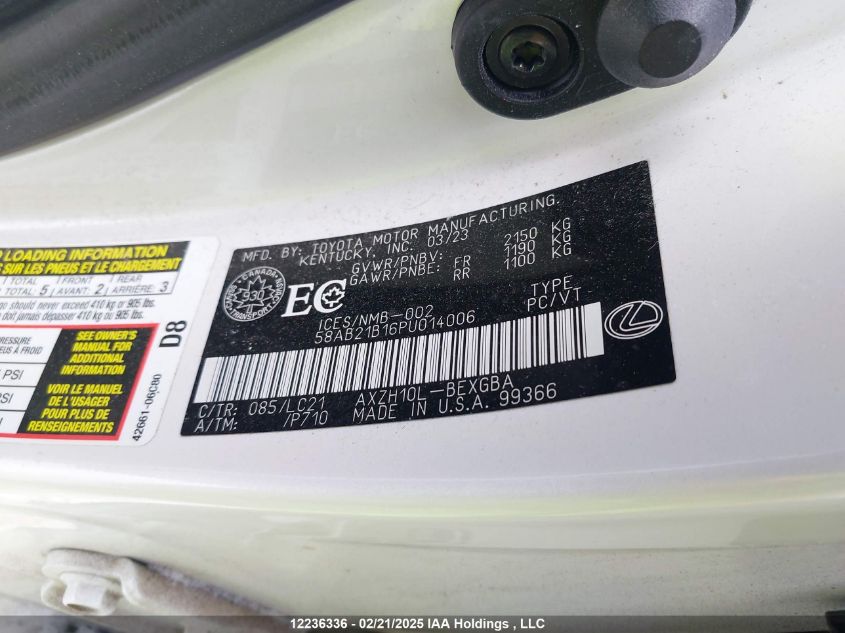 2023 Lexus Es 300H 300H VIN: 58AB21B16PU014006 Lot: 12236336