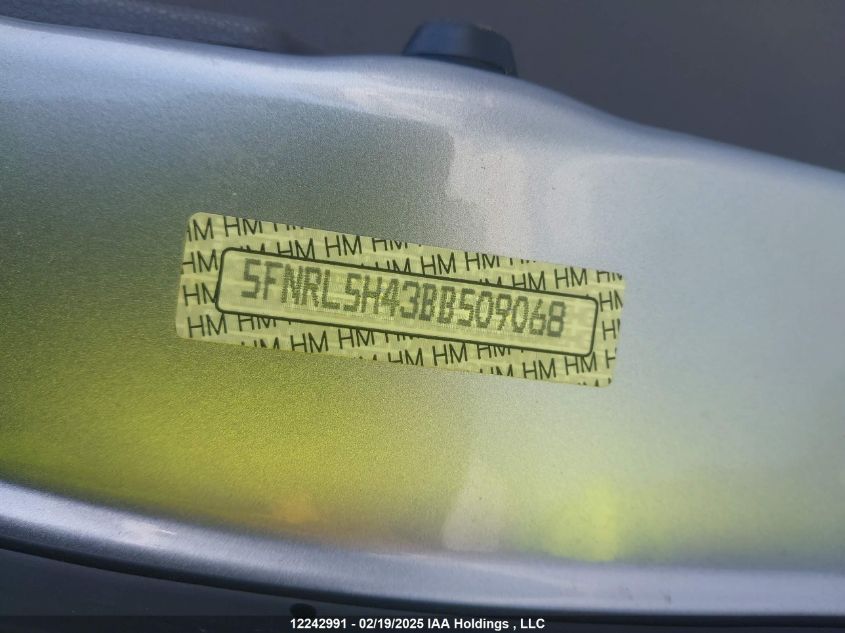 2011 Honda Odyssey Ex VIN: 5FNRL5H43BB509068 Lot: 12242991