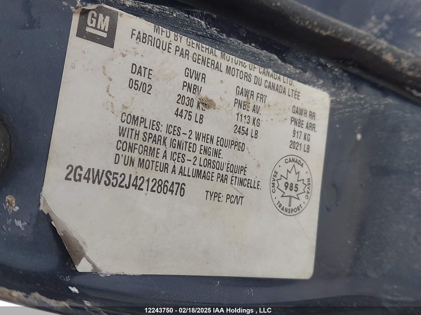 2G4WS52J421286476 2002 BUICK CENTURY photo no. 18