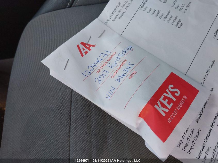 2017 Ford Escape Se VIN: 1FMCU9G95HUD46345 Lot: 12244971