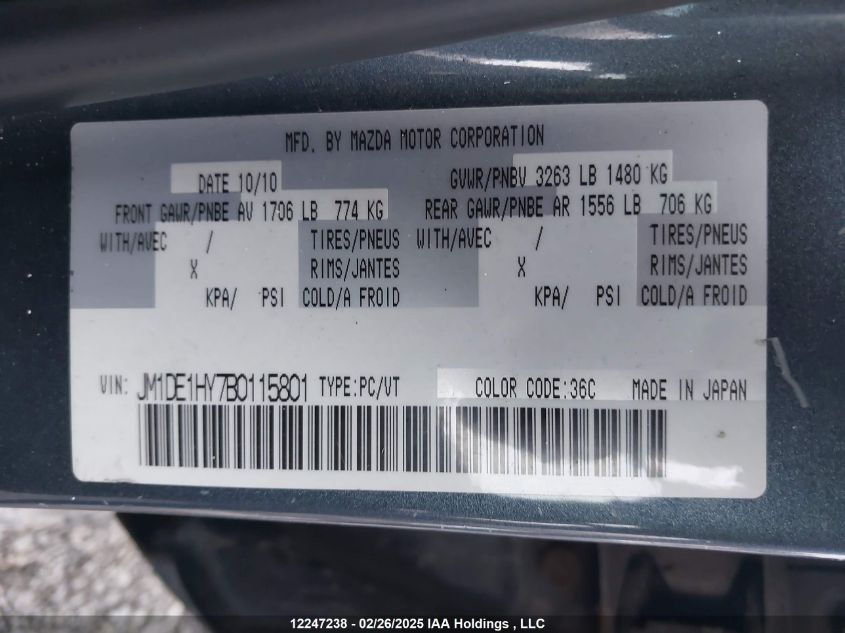 2011 Mazda Mazda2 VIN: JM1DE1HY7B0115801 Lot: 12247238