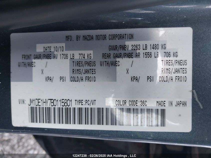 2011 Mazda Mazda2 VIN: JM1DE1HY7B0115801 Lot: 12247238