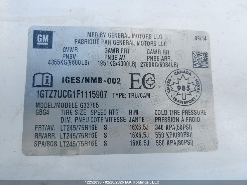 2015 GMC Savana G3500 VIN: 1GTZ7UCG1F1115907 Lot: 12252896
