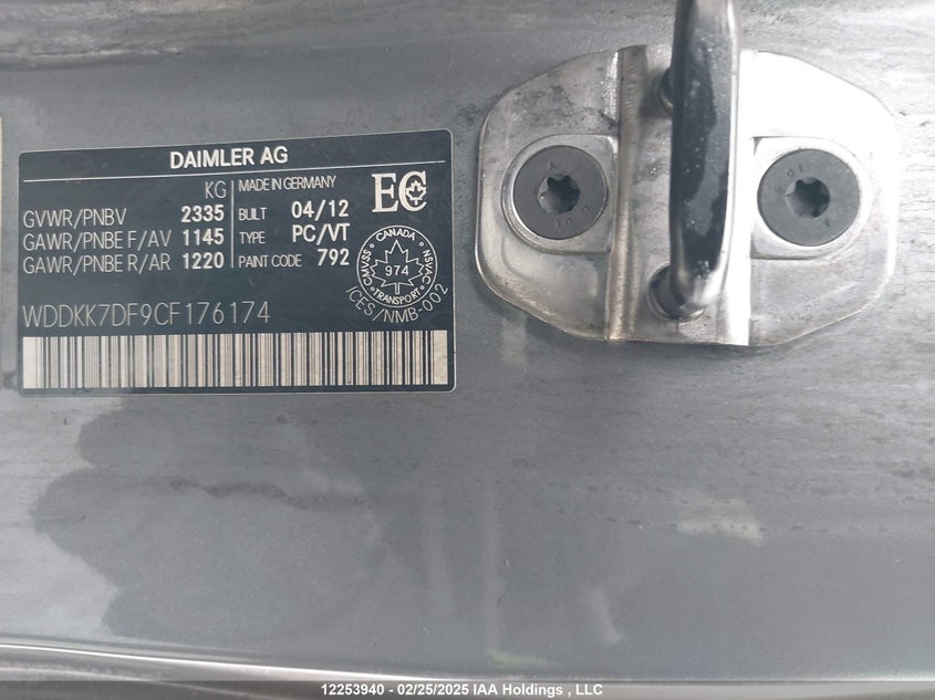 2012 Mercedes-Benz E 550 VIN: WDDKK7DF9CF176174 Lot: 12253940