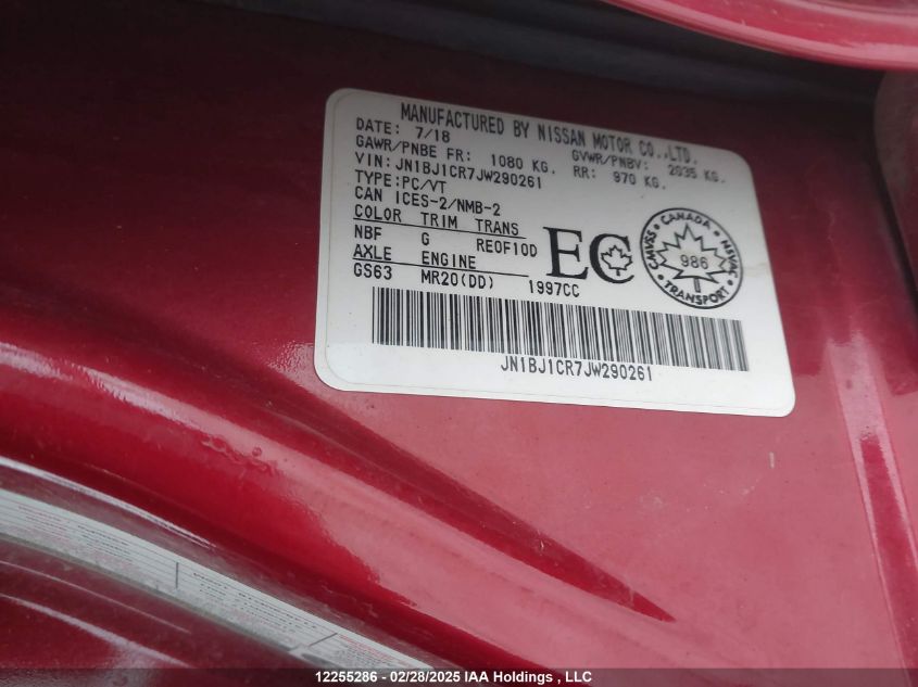 2018 Nissan Qashqai S/Sl/Sv VIN: JN1BJ1CR7JW290261 Lot: 12255286