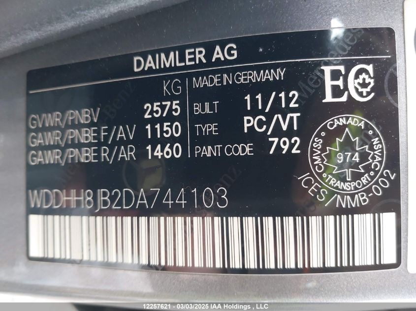 2013 Mercedes-Benz E 350 4Matic VIN: WDDHH8JB2DA744103 Lot: 12257621