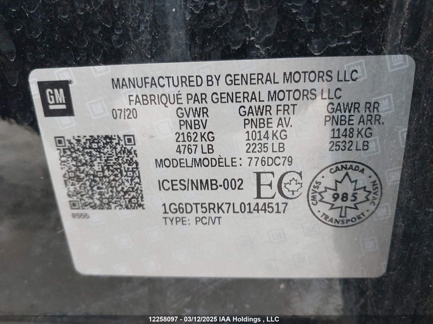 2020 Cadillac Ct5 VIN: 1G6DT5RK7L0144517 Lot: 12258097