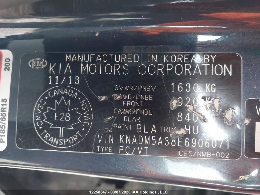 2014 Kia Rio Lx VIN: KNADM5A38E6906071 Lot: 12258347