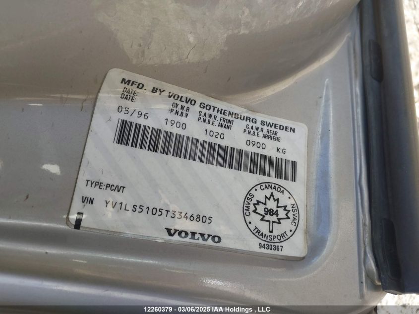 1996 Volvo 850 VIN: YV1LS5105T3346805 Lot: 12260379