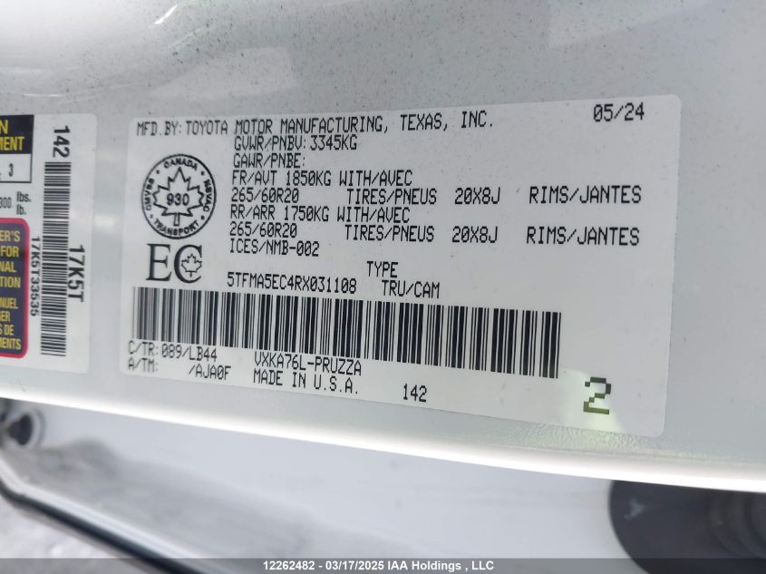 2024 Toyota Tundra Crewmax Platinum/Crewmax 1794 VIN: 5TFMA5EC4RX031108 Lot: 12262482