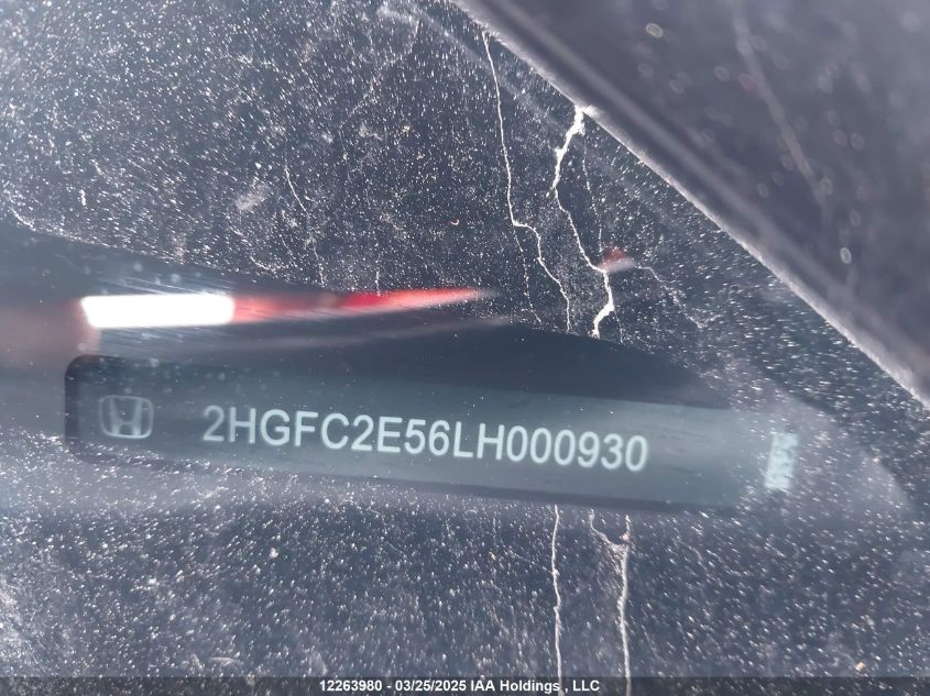 2020 Honda Civic Lx VIN: 2HGFC2E56LH000930 Lot: 12263980
