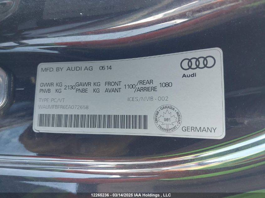 2014 Audi A5 VIN: WAUMFBFR6EA072658 Lot: 12265236