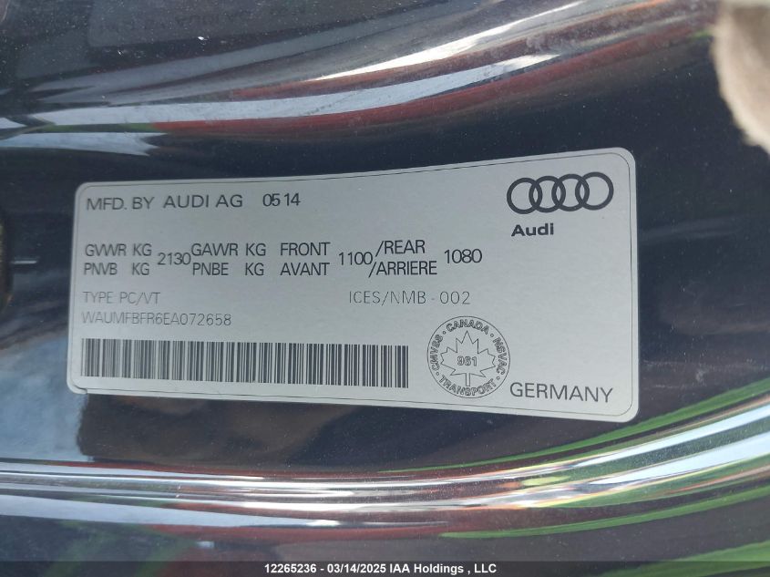 2014 Audi A5 VIN: WAUMFBFR6EA072658 Lot: 12265236