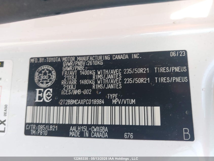 2023 Lexus Rx 350H Base/350H Premium/350H Premium Plus/350H Luxury VIN: 2T2BBMCAXPC018984 Lot: 12265335